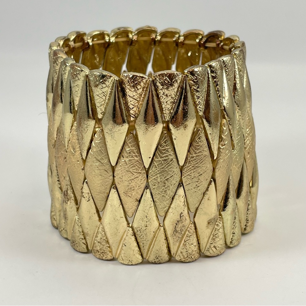Jewel Mint EX-Wide Yellow Gold Elephant Skin Textured Stretch Cuff Bracelet